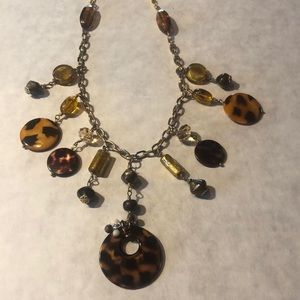 Tortoise Shell Glass Beaded Crystal Necklace